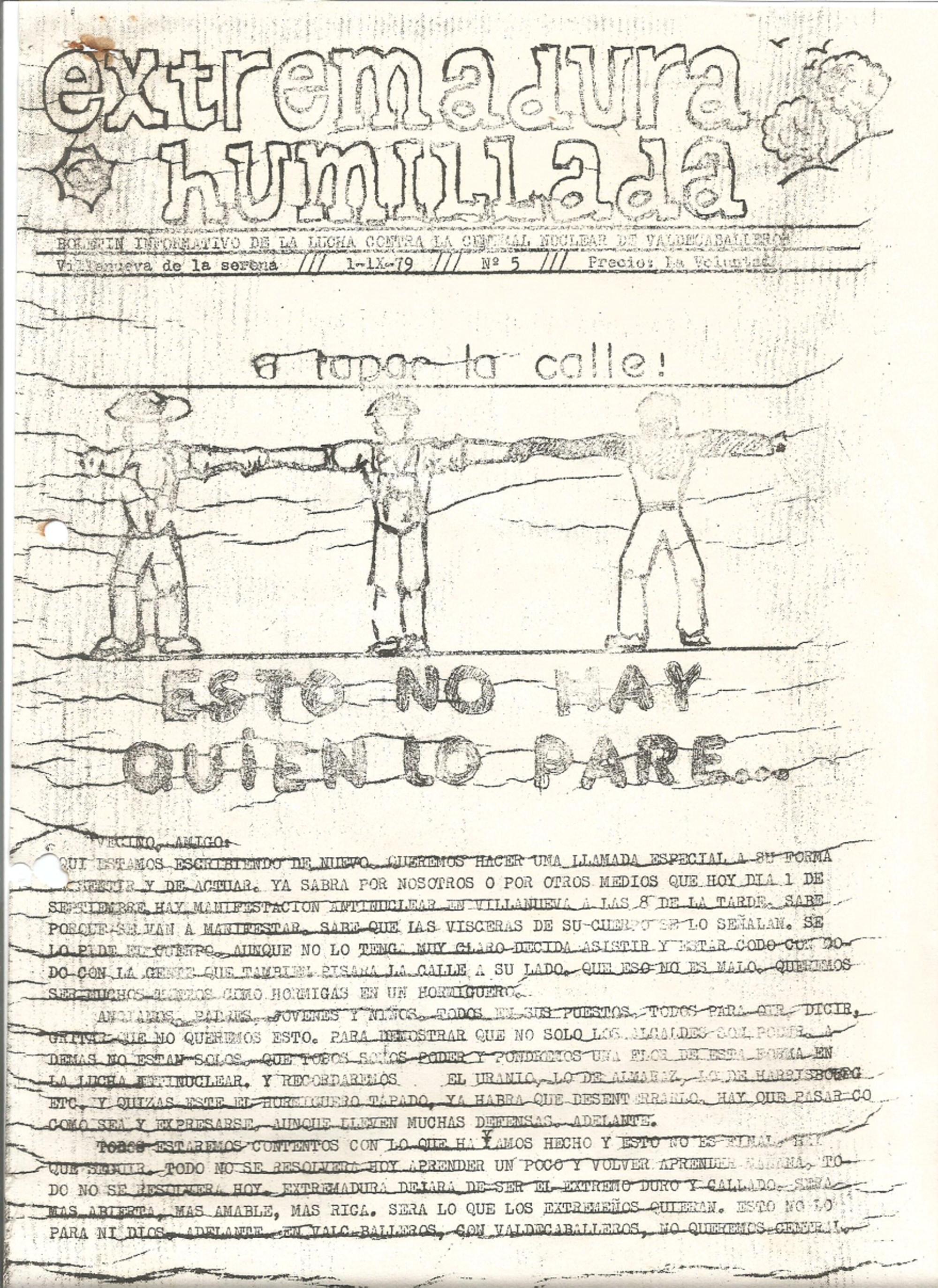 Portada del nº 5 del boletín Extremadura Humillada